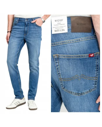 Blugi Barbati,  Style Tramper Tapered, Straight Fit, Talie Medie, Lungi, 5 Buzunare, Fermoar, Bumbac, Albastru, Albastru