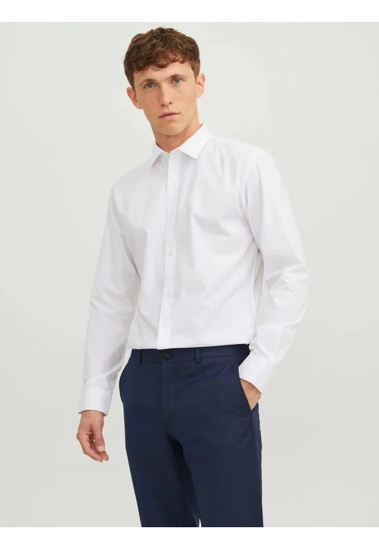 Camasa barbati, din amestec de bumbac, Slim Fit, Alb