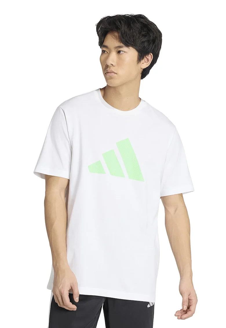 Tricou de bumbac cu decolteu la baza gatului, Alb/Verde lime
