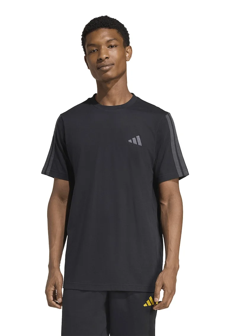 Tricou din bumbac cu decolteu la baza gatului, Negru/Gri carbune