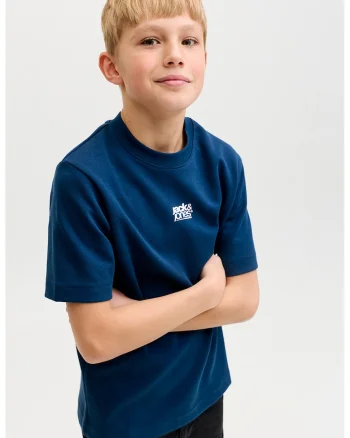 Tricou din bumbac cu imprimeu grafic si logo, Albastru,