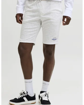 Pantaloni scurti de trening cu logo, Negru stins/Gri deschis melange