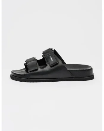 Papuci de piele cu velcro Vex, Negru