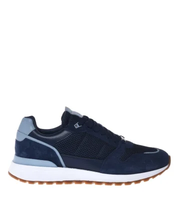 Pantofi sport cu garnituri de piele si insertii de plasa, Albastru inchis