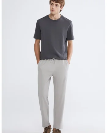 Pantaloni drepti din amestec de bumbac, Gri deschis