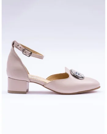 Pantofi de piele cu toc bloc, Liliac prafuit