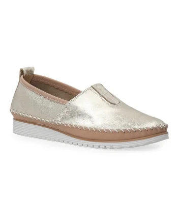 Pantofi tip loafer din piele naturala cu aspect metalizat, Auriu