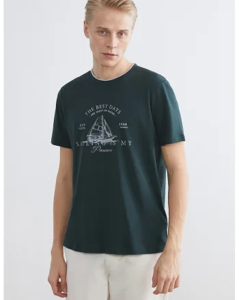 Tricou de bumbac cu imprimeu pe piept, Alb/Verde englez