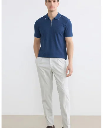Tricou polo regular fit cu fenta scurta cu fermoar, Albastru inchis/Alb optic