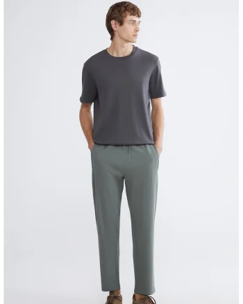Pantaloni drepti din amestec de bumbac, Verde sparanghel