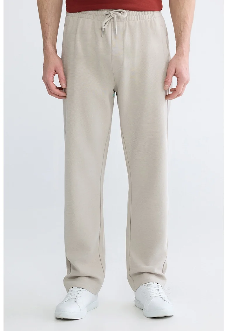 Pantaloni de trening cu croiala dreapta si snur, Alb murdar