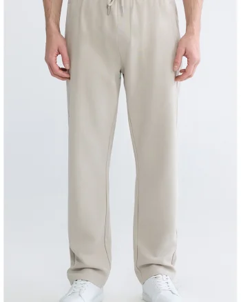 Pantaloni de trening cu croiala dreapta si snur, Alb murdar