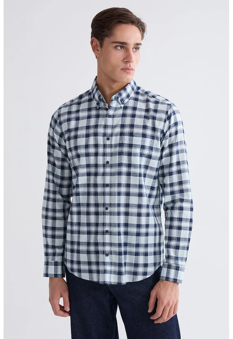 Camasa regular fit cu model in carouri, Albastru pal/Bleumarin