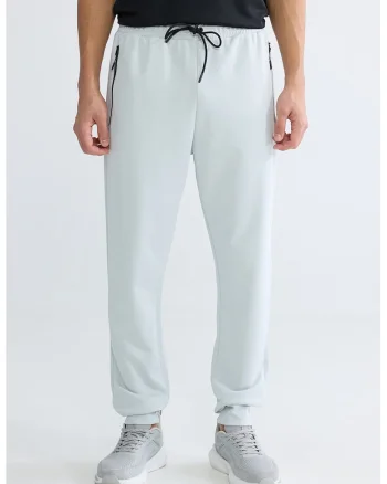 Pantaloni de trening cu snur si terminatii elastice, Alb optic
