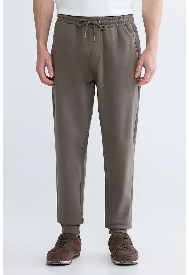 Pantaloni conici cu buzunare cu fermoar, Maro taupe