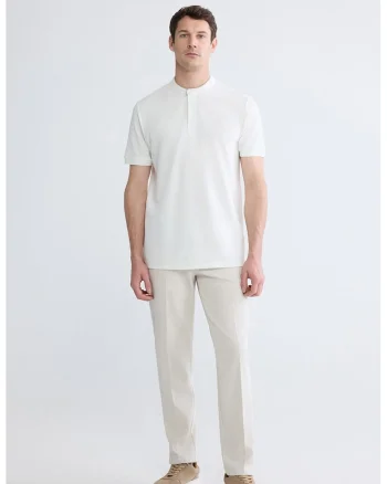 Tricou regular fit cu guler scurt, Alb