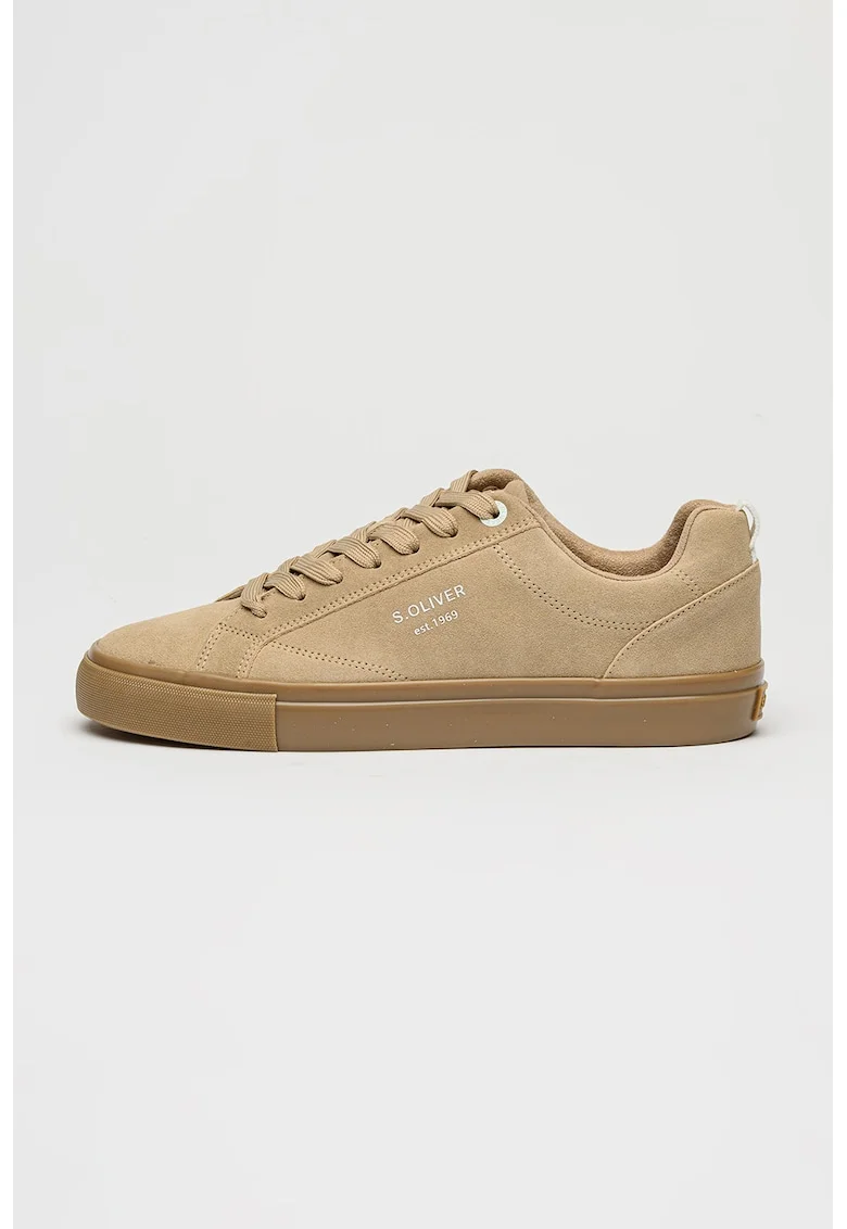 Pantofi sport din piele cu talpa plata, Maro nisip