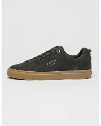 Pantofi sport din piele cu talpa plata, Gri inchis