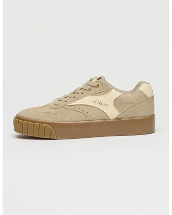 Pantofi sport din piele intoarsa cu garnituri din piele ecologica, Maro taupe deschis