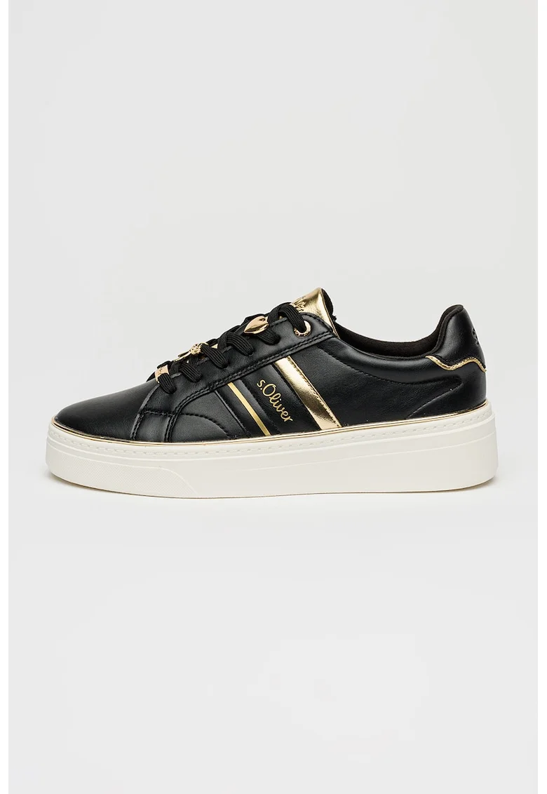 Pantofi sport flatform cu detalii metalice, Negru/Auriu deschis