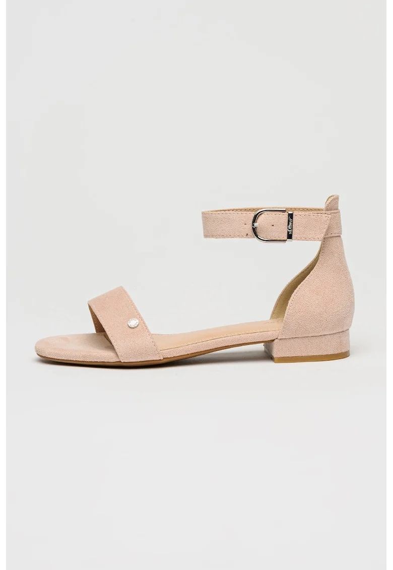Sandale din piele ecologica cu bareta pe glezna, Roz pal