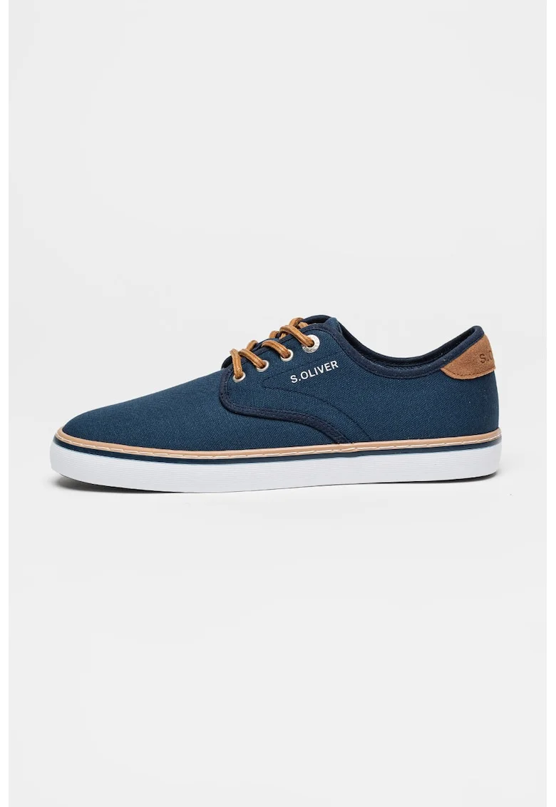 Pantofi sport din material textil cu talpa plata, Albastru inchis/Maro nisip
