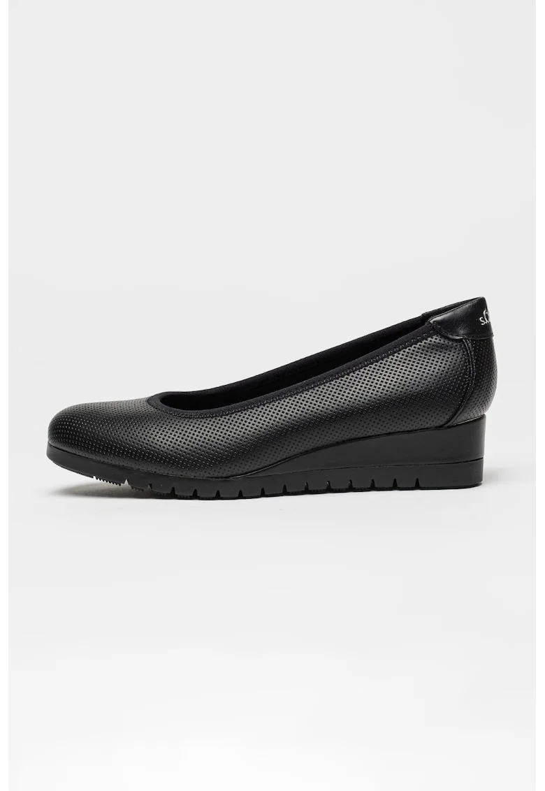 Pantofi din piele ecologica cu talpa wedge, Negru carbon