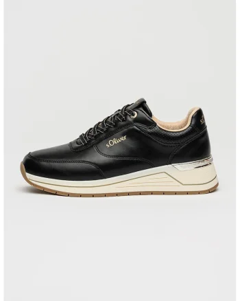 Pantofi sport din piele ecologica cu varf rotund, Negru stins/Argintiu
