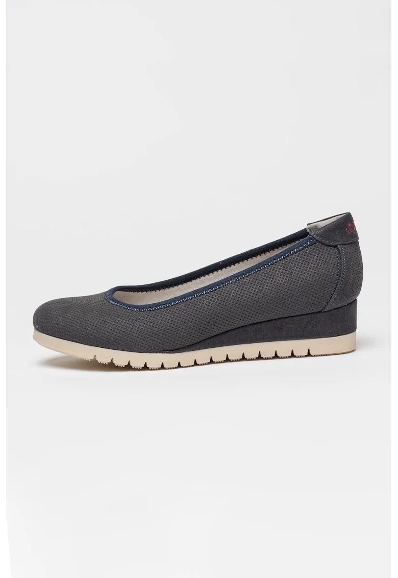 Pantofi din piele ecologica cu talpa wedge, Gri carbune/Bleumarin