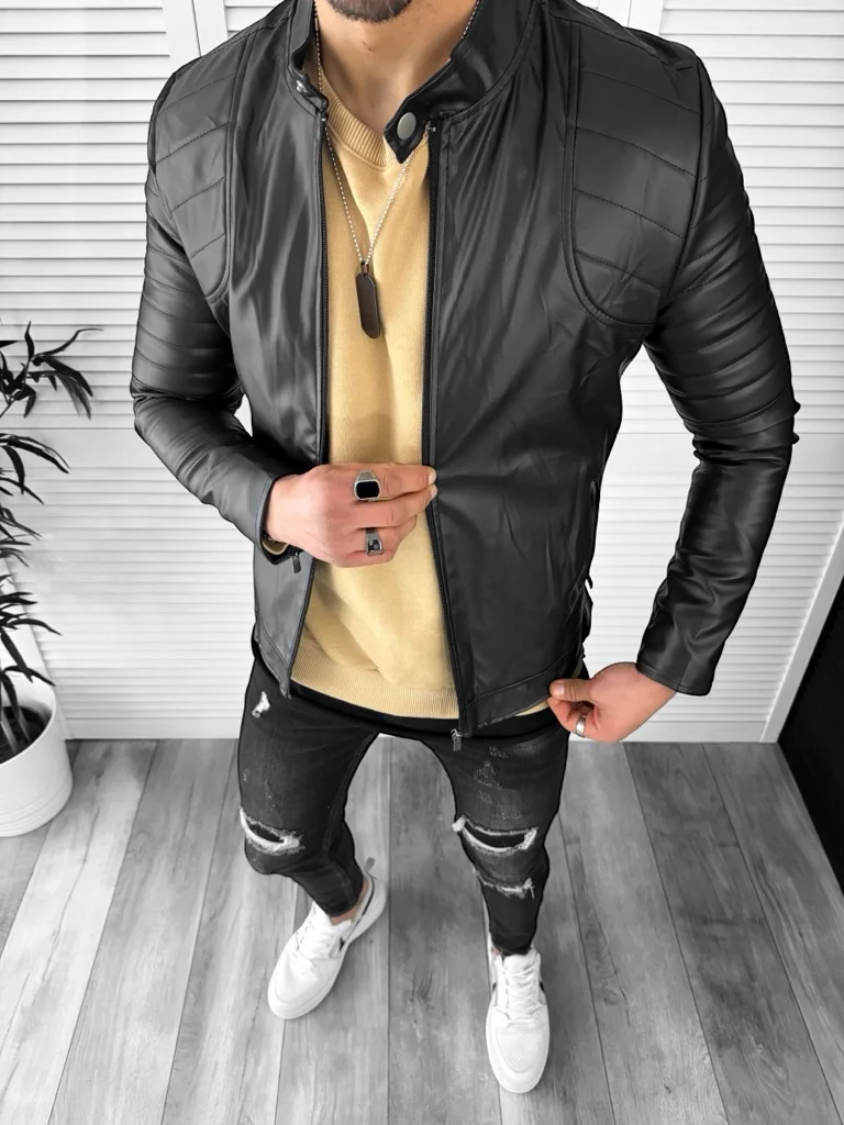 Geaca barbati neagra piele ecologica B2826 D0-3