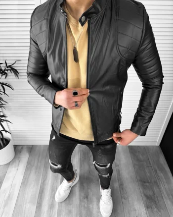 Geaca barbati neagra piele ecologica B2826 D0-3