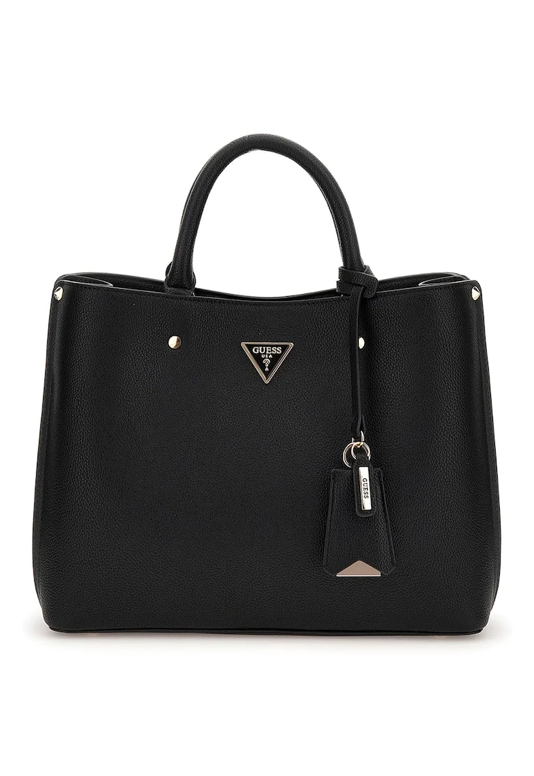 Geanta shopper din piele ecologica cu accesoriu detasabil cu logo, Negru