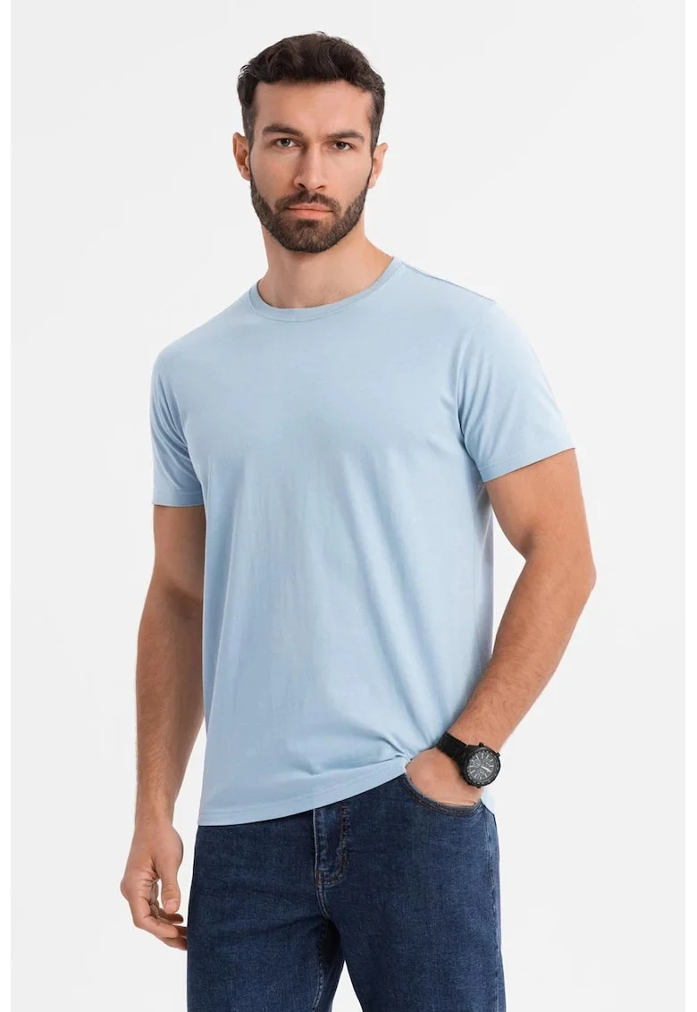 Tricou uni cu decolteu la baza gatului, Albastru glaciar/Albastru deschis