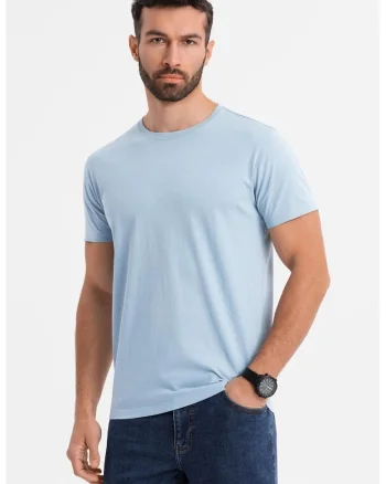 Tricou uni cu decolteu la baza gatului, Albastru glaciar/Albastru deschis
