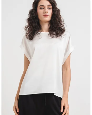 Bluza cu maneci scurte si aspect satinat Lieke, Alb
