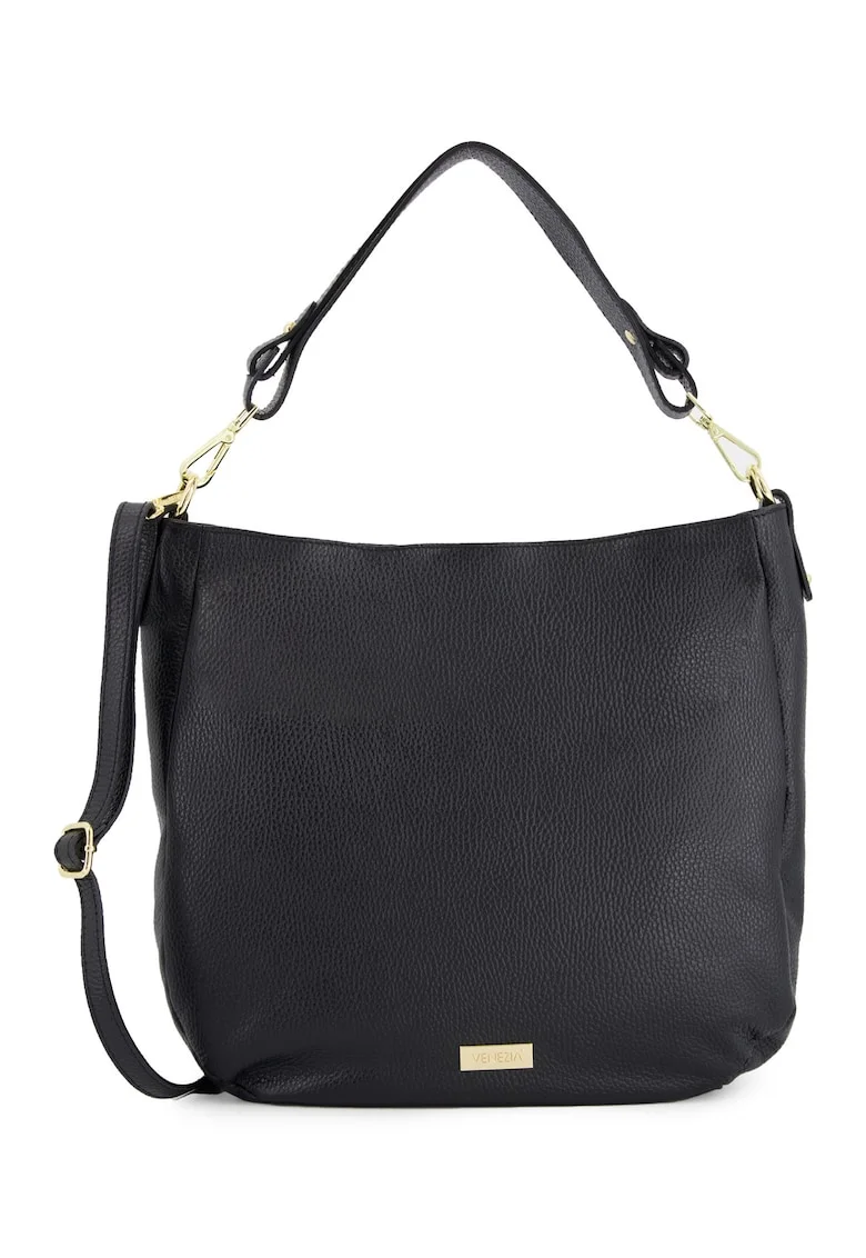 Geanta shopper dama  piele naturala, neagra, 33x34x11cm, cu 3 buzunare interioare, curea detasabila 112cm