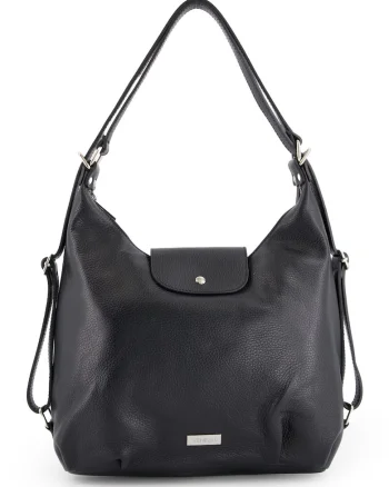Geanta dama  neagra din piele naturala, model shopper, 35x36x13cm, cu functie de rucsac