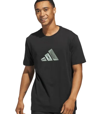 Tricou cu decolteu la baza gatului si imprimeu logo pe partea din fata, Negru