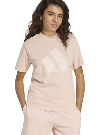 Tricou de bumbac cu decolteu la baza gatului si logo, Piersica