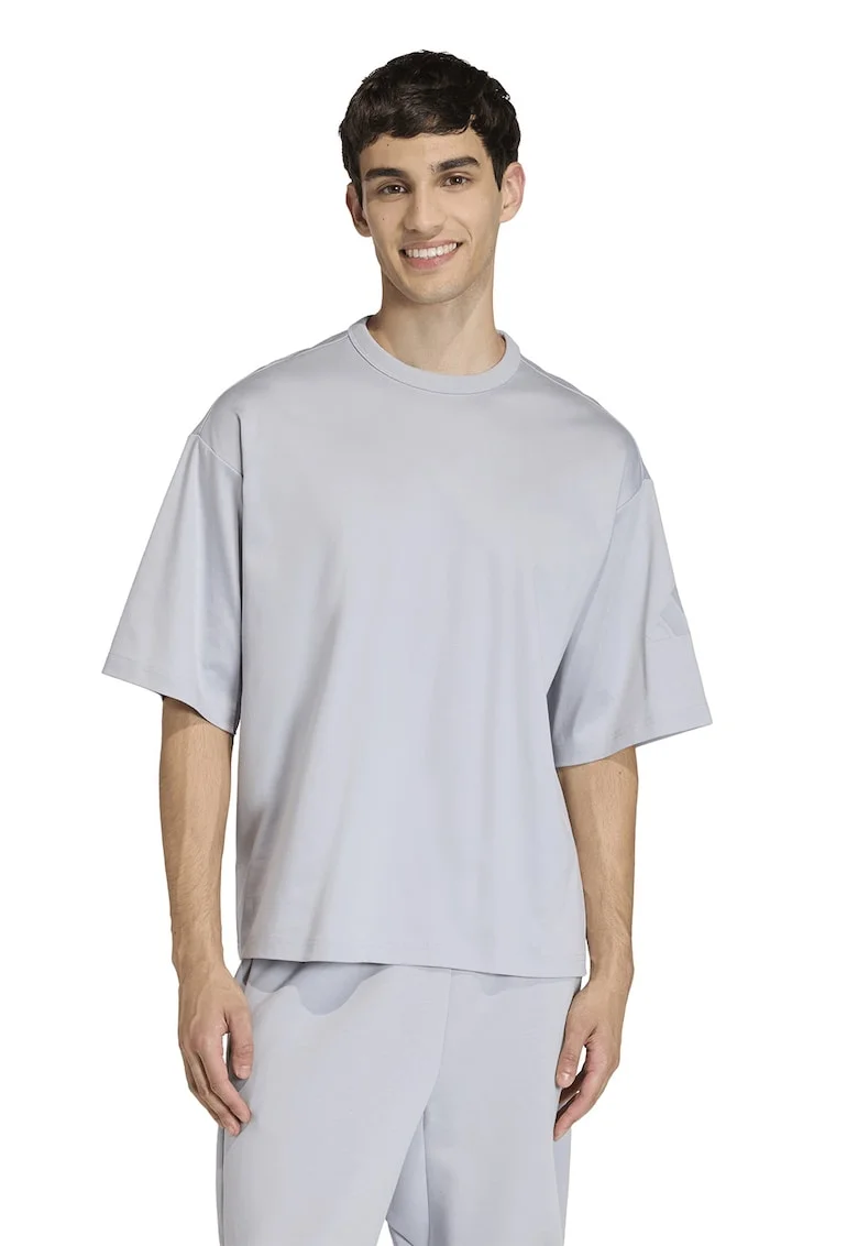 Tricou cu decolteu rotund si logo, Gri cenusiu