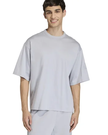 Tricou cu decolteu rotund si logo, Gri cenusiu