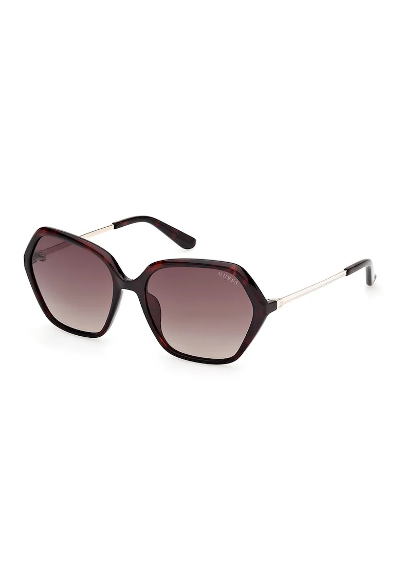 Ochelari de soare hexagonali cu lentile in degrade, Auriu/Maro inchis