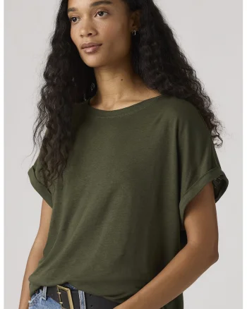 Tricou lejer din amestec de in, Kaki inchis