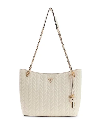 Geanta shopper cu bareta din lant Cheryl 2, Alb fildes