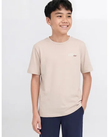 Tricou din bumbac cu imprimeu text, Crem