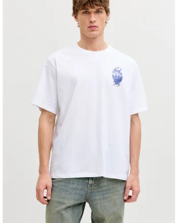 Tricou lejer din bumbac organic cu imprimeu, Alb optic,