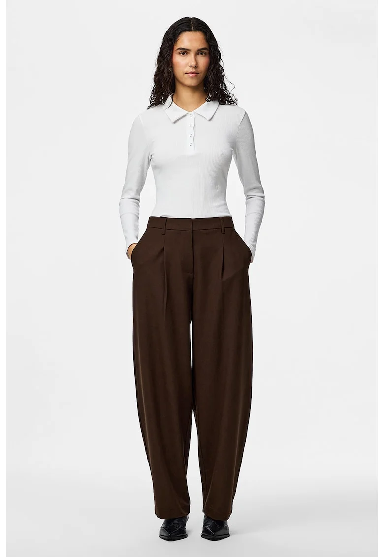 Pantaloni cu croiala barrel si talie inalta, Maro inchis,