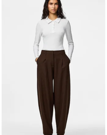 Pantaloni cu croiala barrel si talie inalta, Maro inchis,