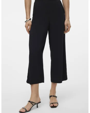 Pantaloni ampli cu talie inalta, Negru,