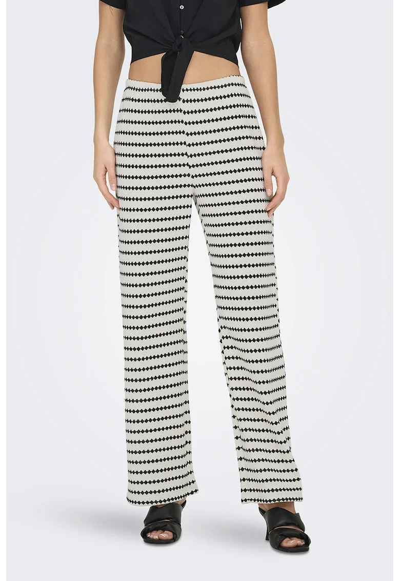 Pantaloni tricotati drepti, Negru, Alb murdar,